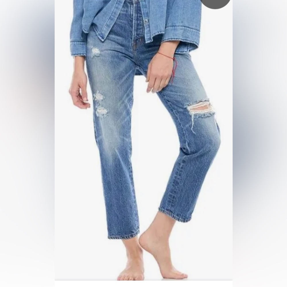 Sandrine Rose X Free People Distressed Denim Jeans Indigo Button Fly 24 NWT